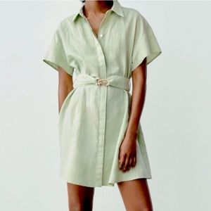Zara belted shirt dress linen & cotton blend fabric size medium’s